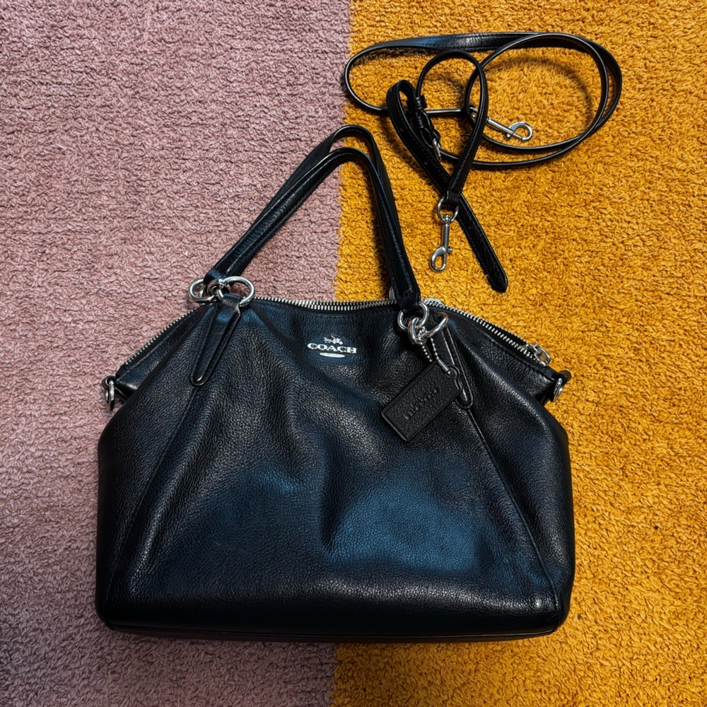 Authentic black leather coach bag